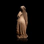 A Burgundian carved limestone portal or funerary figure, likely Catherine of Alexandria, First quart