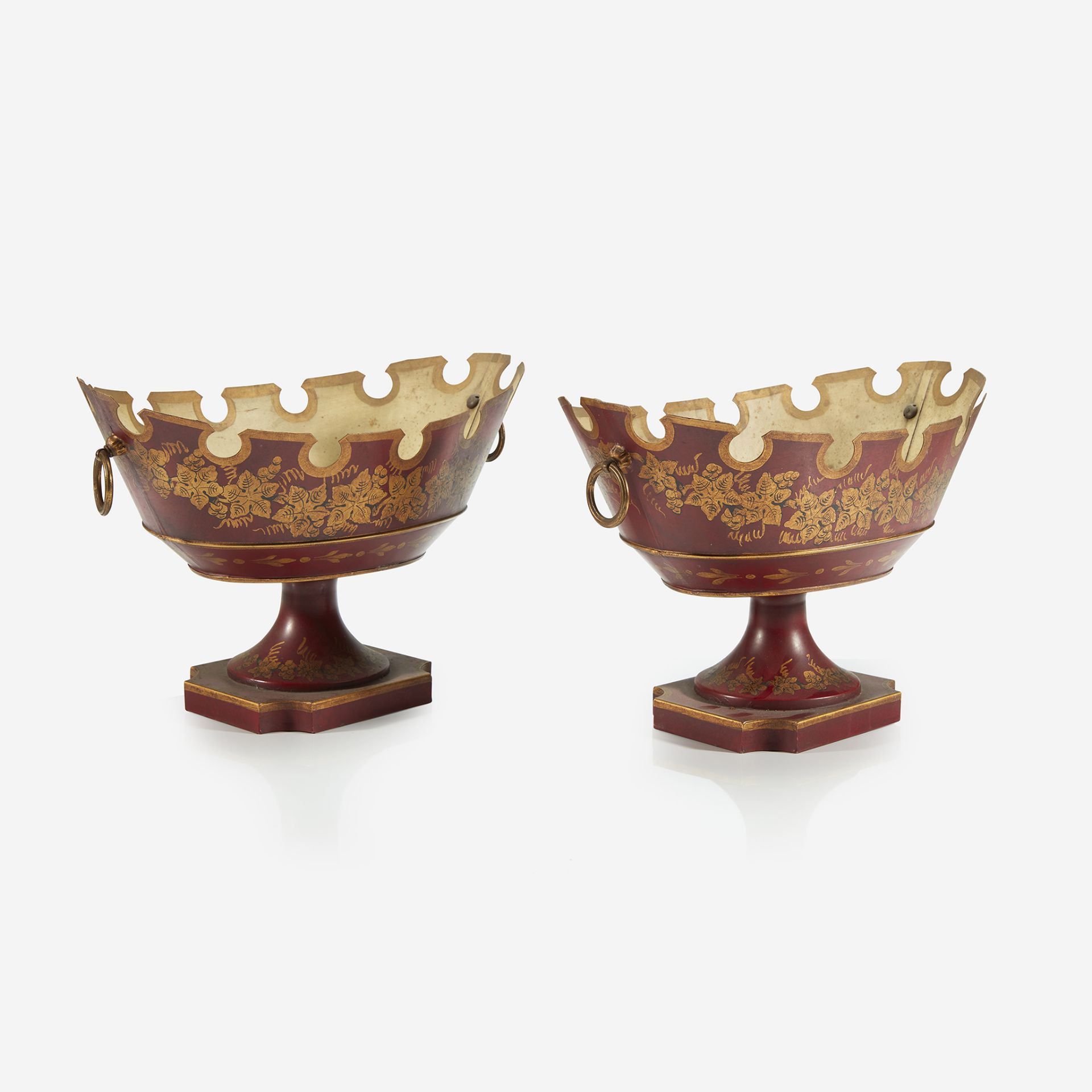 A pair of Louis Philippe tôle peinte chestnut baskets, Mid 19th century