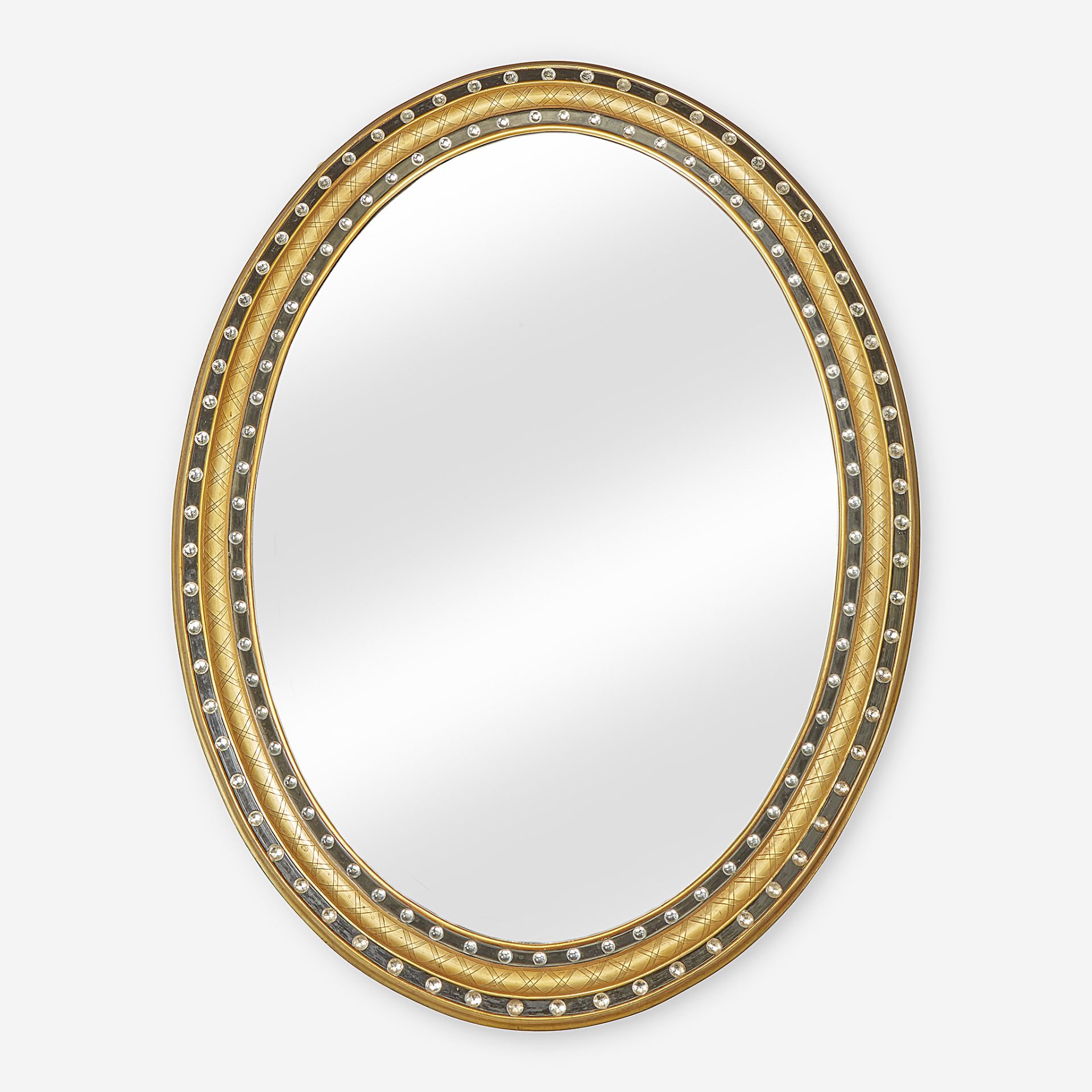 A fine Irish Regency parcel-gilt and parcel-ebonized crystal-mounted mirror, First quarter 19th cent