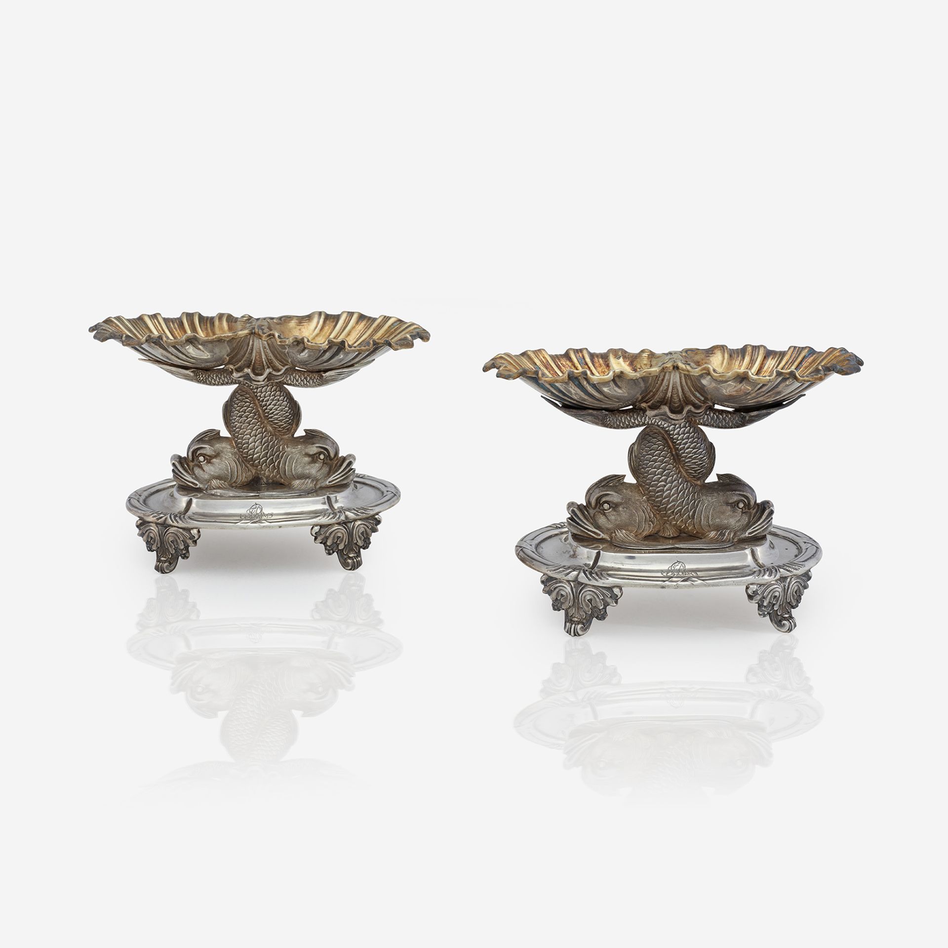 A pair of French silver and vermeil double salts, Maison Odiot, mid 19th century