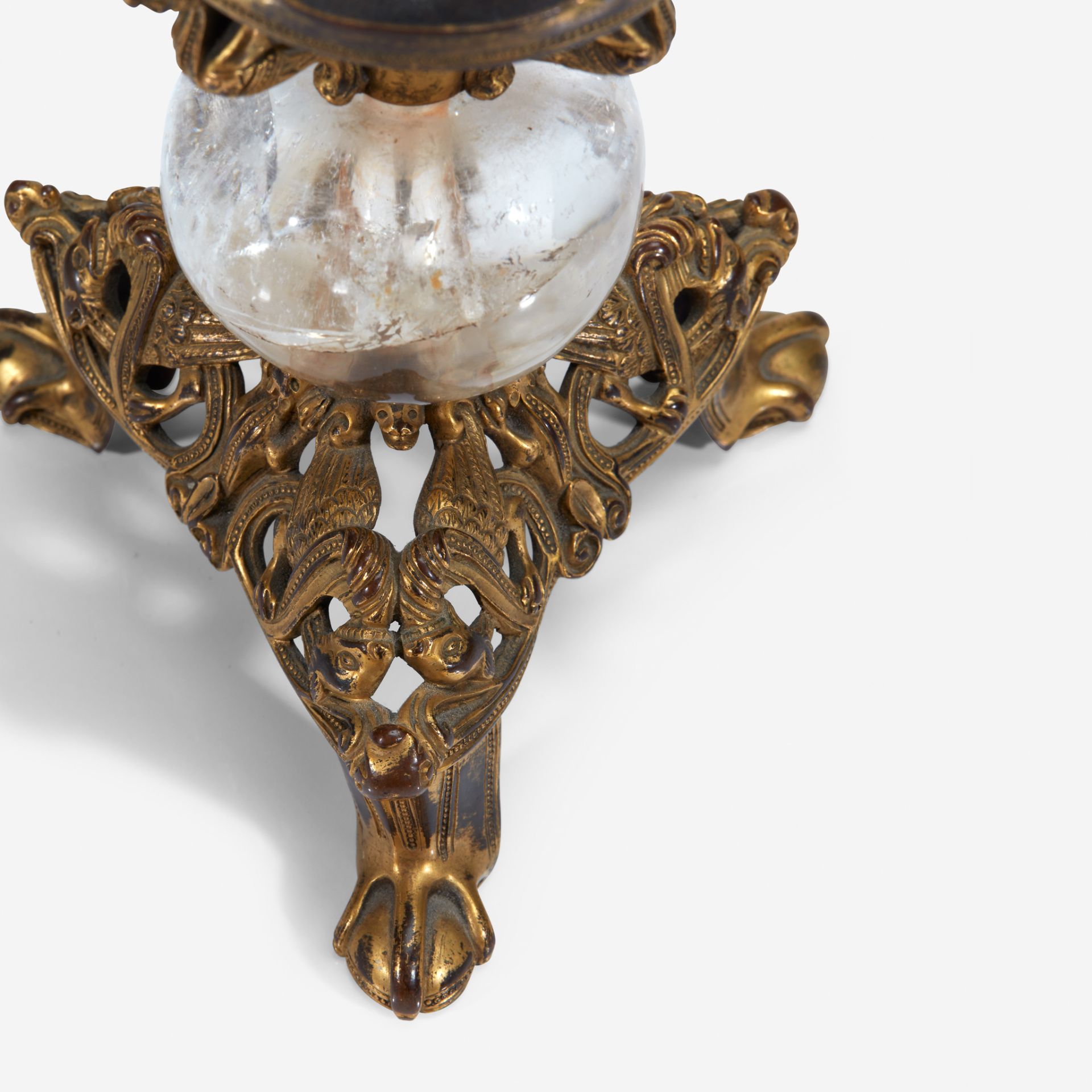 A South Netherlandish Gothic style gilt copper alloy and rock crystal pricket candlestick, 12th cent - Bild 7 aus 8