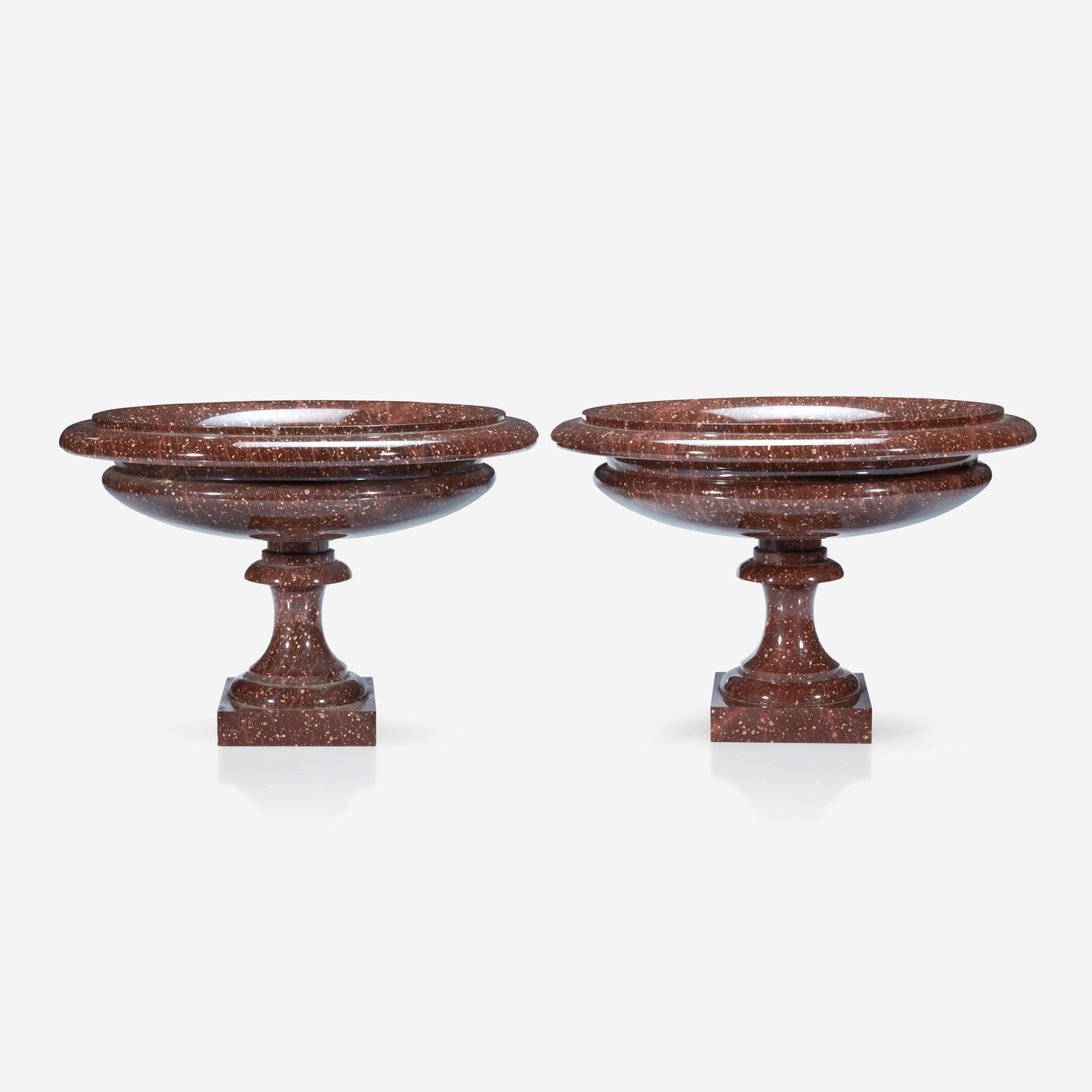 A fine pair of Continental porphyry tazza, 19th century