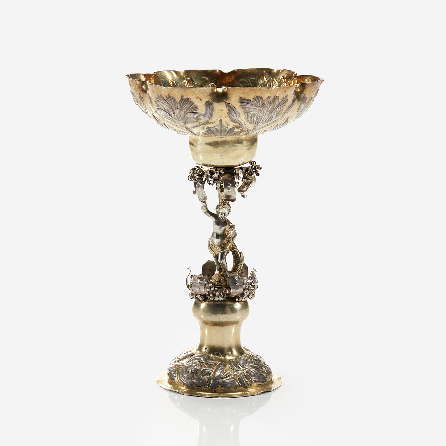 A German Baroque silver and silver-gilt 'Hansel im Keller' cup, Unknown maker MP, Augsburg, late 17t