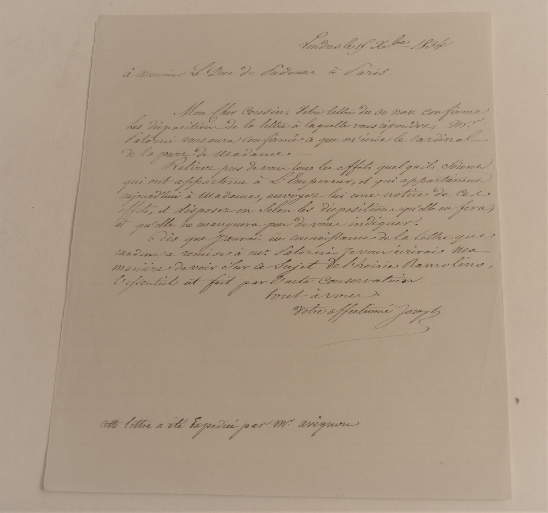 Joseph Bonaparte au Duc de Padoue. Copie de lettre adressée au Duc de Padoue (cousin [...]