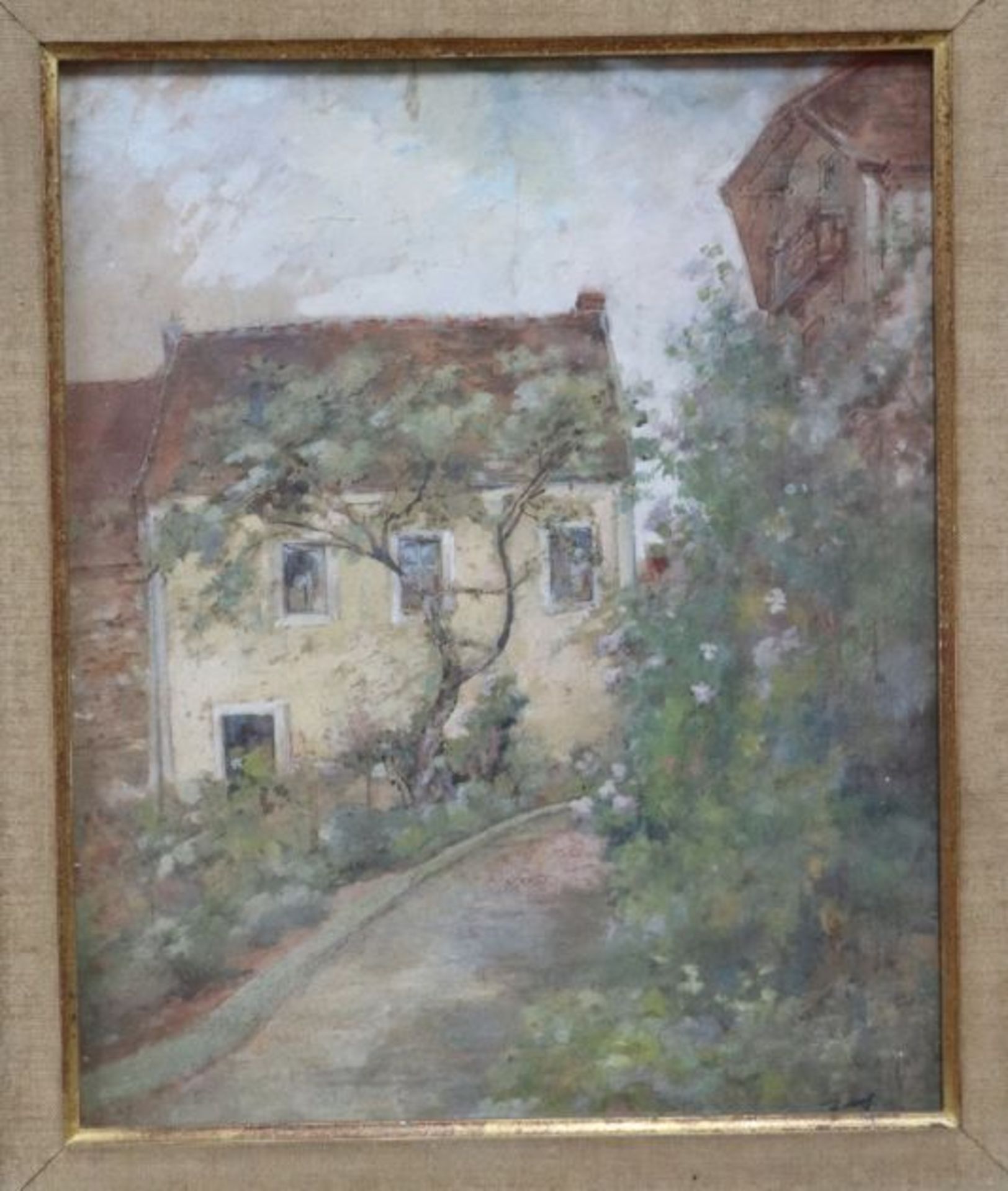 Travail belge de la fin du XIXème siècle. L'entrée du village. Aquarelle [...]