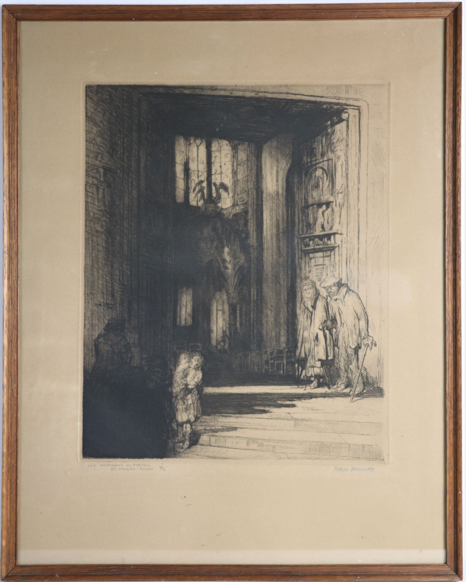 Jean DONNAY (1897-1992). Les mendiants du portail Saint Maclou à Rouen. Eau-forte [...]