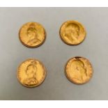 Lot de 4 pièces en or jaune : 2 Souverains Reine Victoria, Type Saint Georges, 1890 [...]