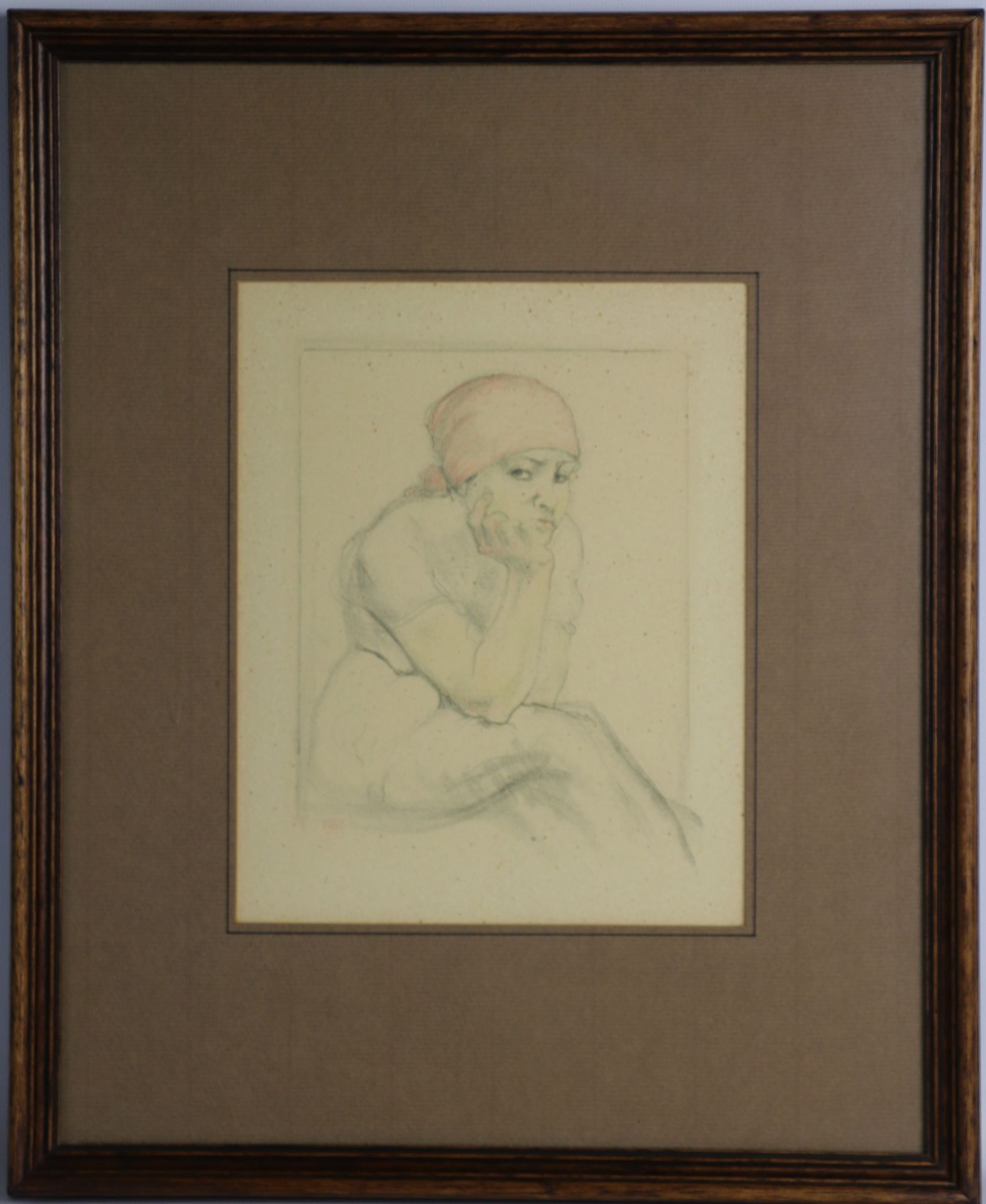 Ecole belge du début du XXème siècle. Femme au turban. Dessin au crayon et [...]