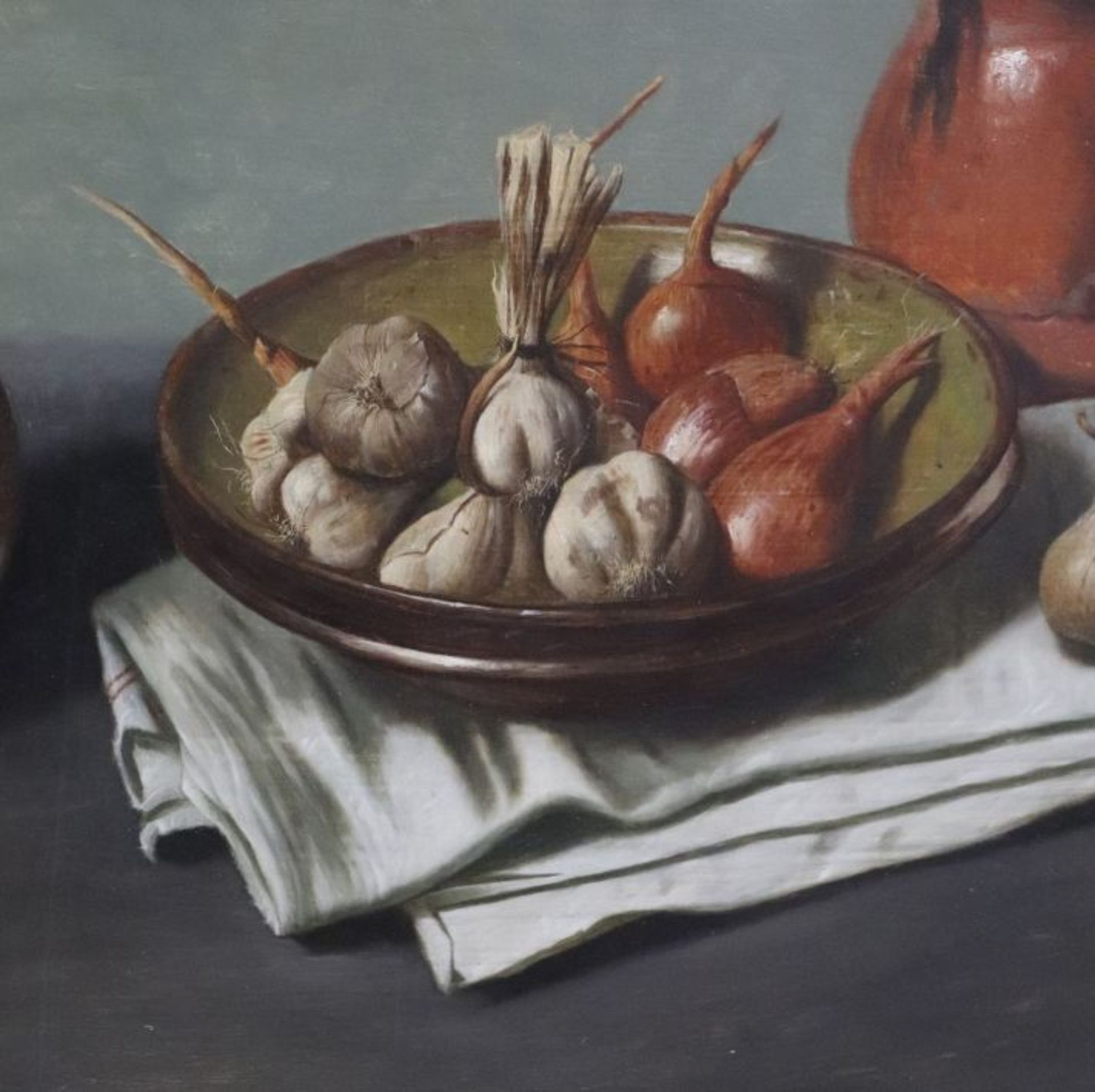 W. VAN HOYLANDT (né en 1951). Nature morte, pichets et oignons. Huile sur panneau. [...] - Bild 3 aus 7