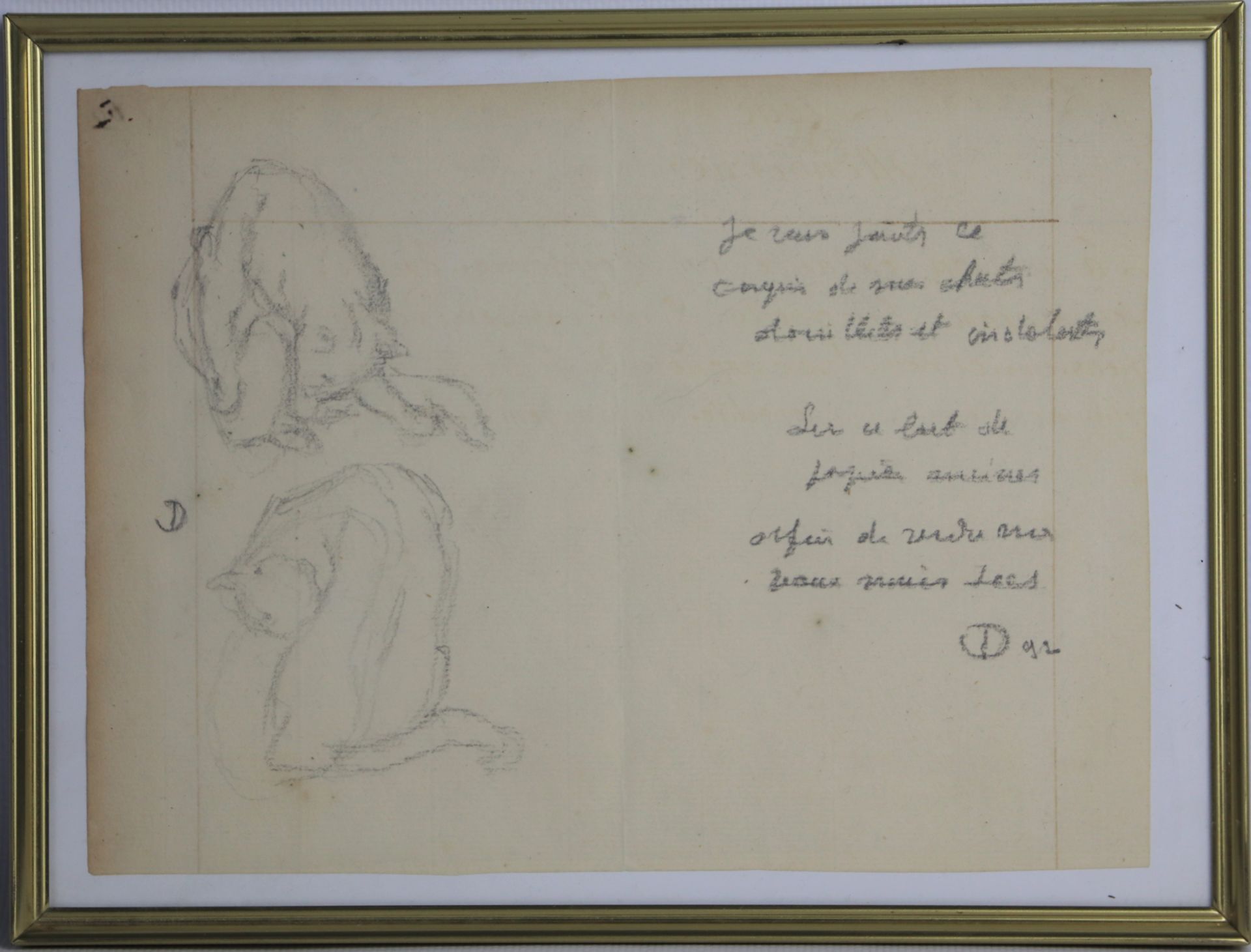 Ecole belge de la fin du XIXème siècle. Chats. Dessin et annotations de l'artiste [...]