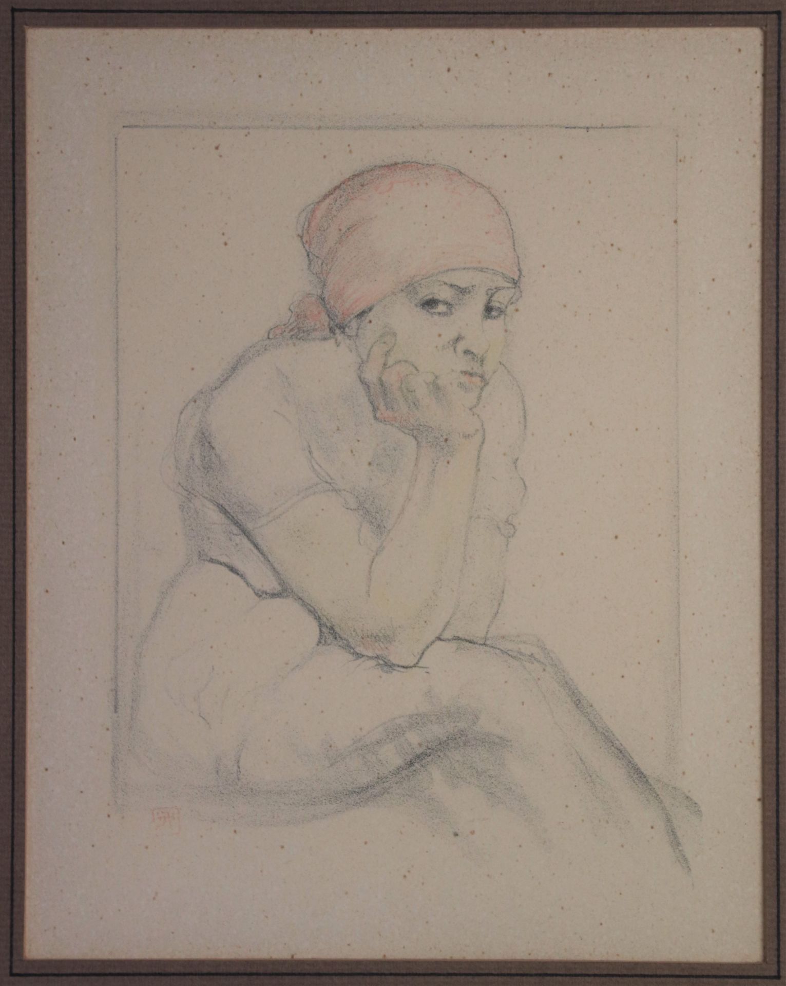 Ecole belge du début du XXème siècle. Femme au turban. Dessin au crayon et [...] - Image 7 of 8