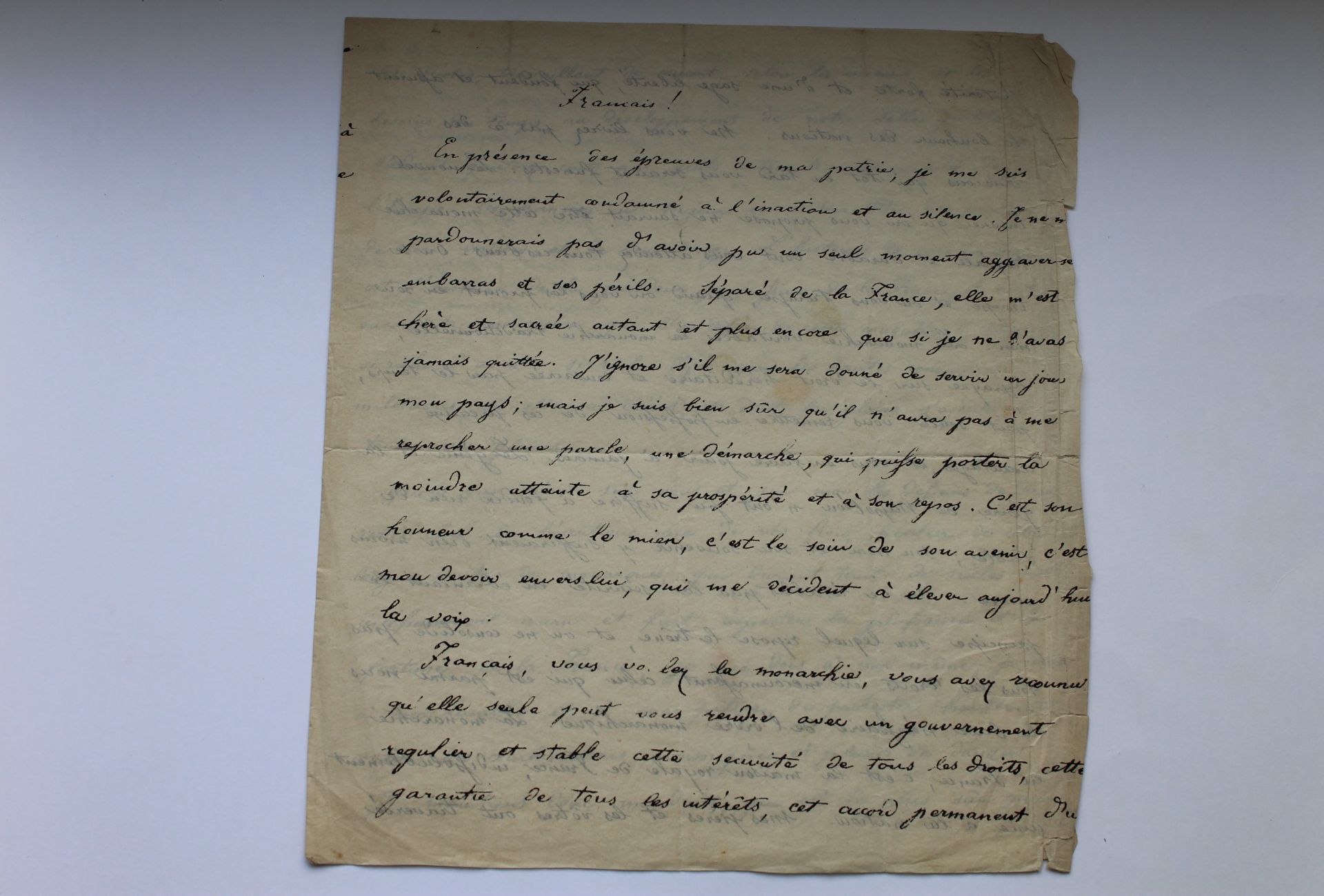 Comte de Chambord Manifeste du Comte de chambord du 25 octobre 1852. copie [...] - Image 2 of 2