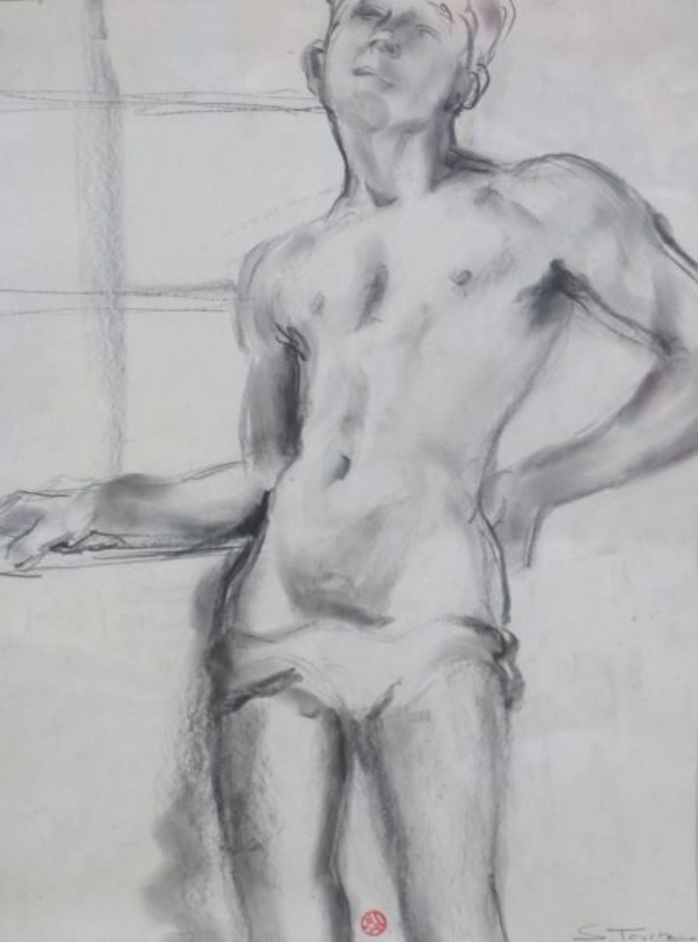 Suzanne TOURTE (1904-1979). Jeune homme torse nu. Signé en bas à droite et cachet [...] - Image 4 of 4