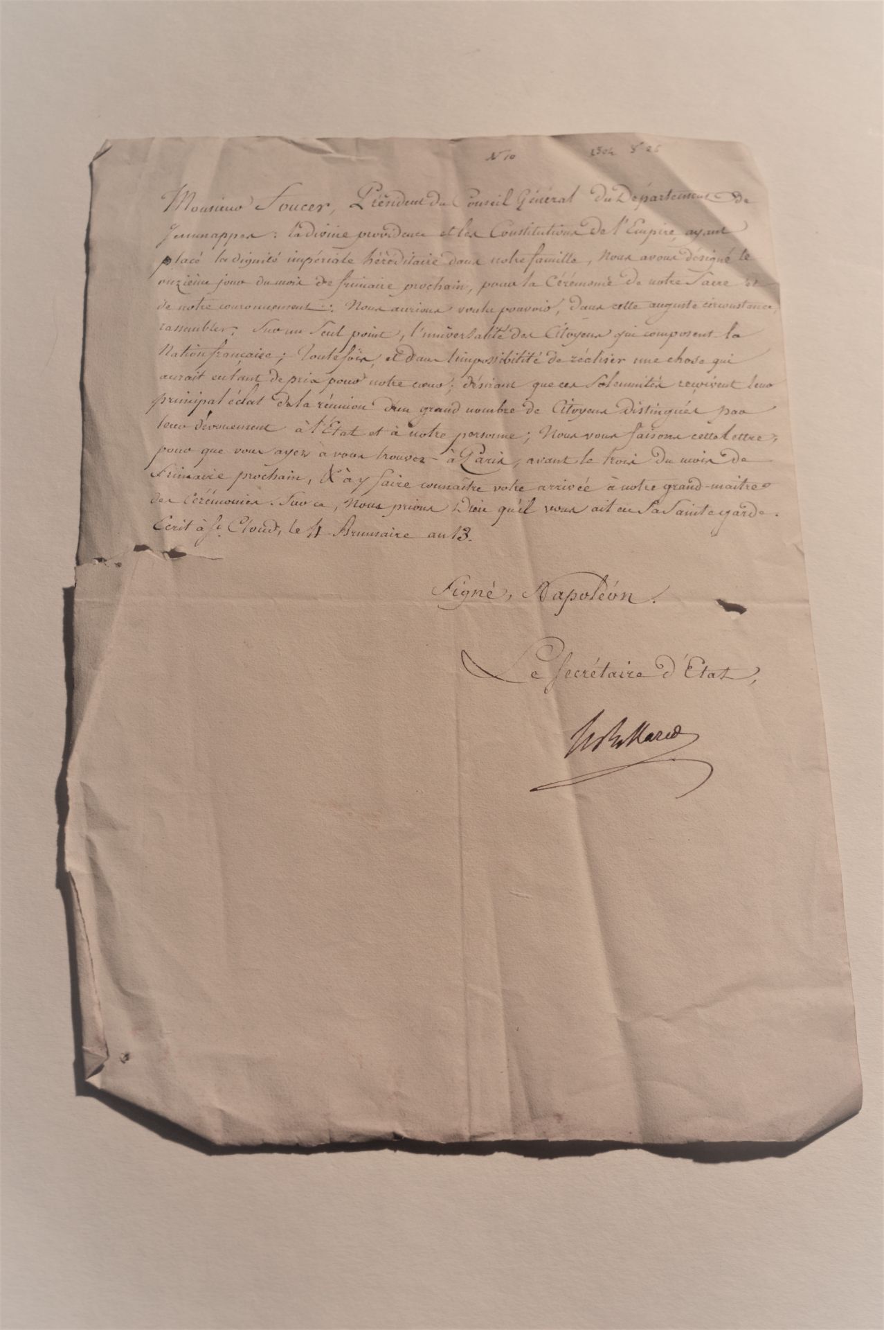 (A) 1 document : Rare, invitation au sacre de Napoléon 1 er. Lettre manuscrite à [...]