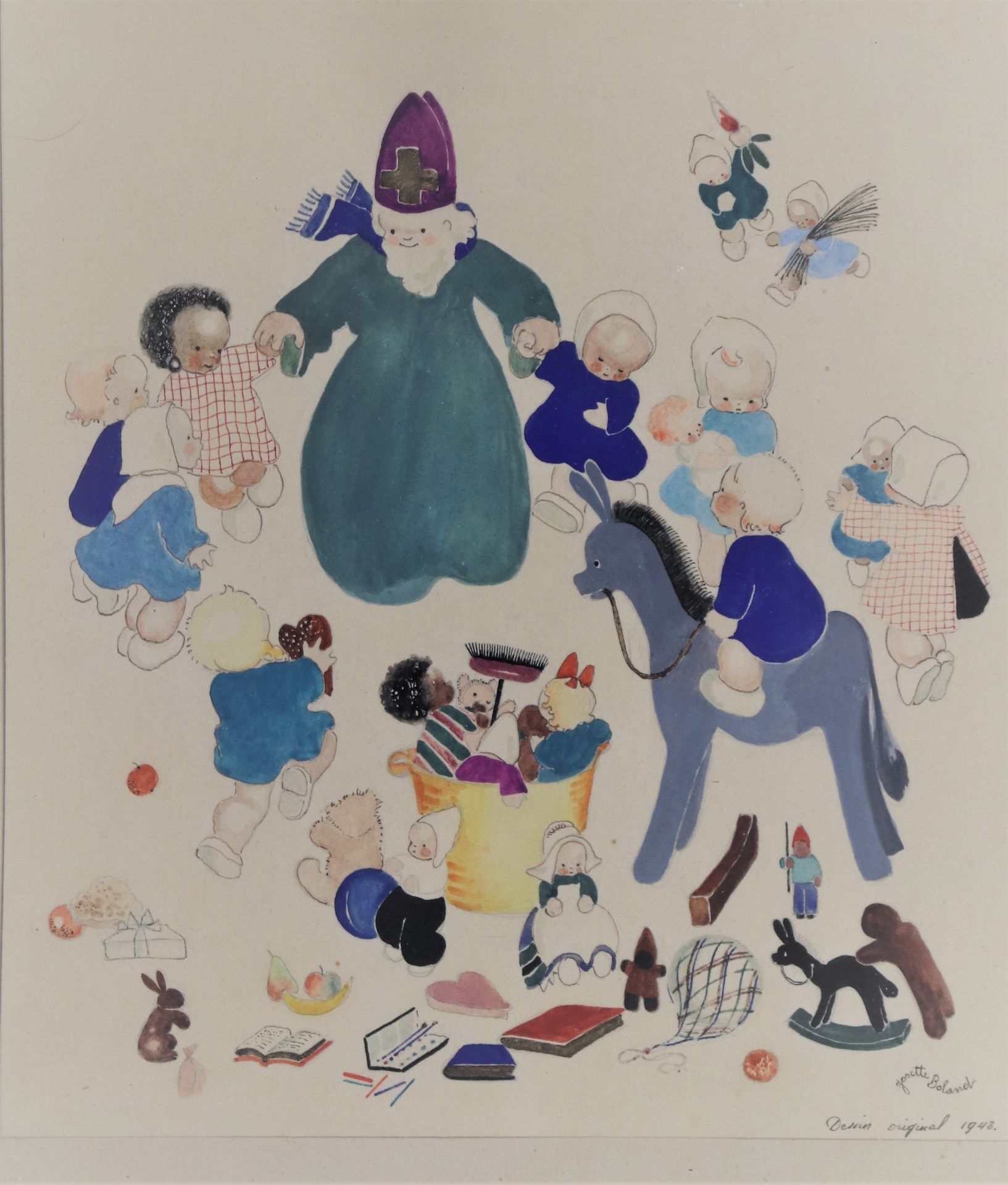 Josette BOLAND (née en 1920). Saint Nicolas et des enfants. Encre et aquarelle sur [...] - Image 7 of 11