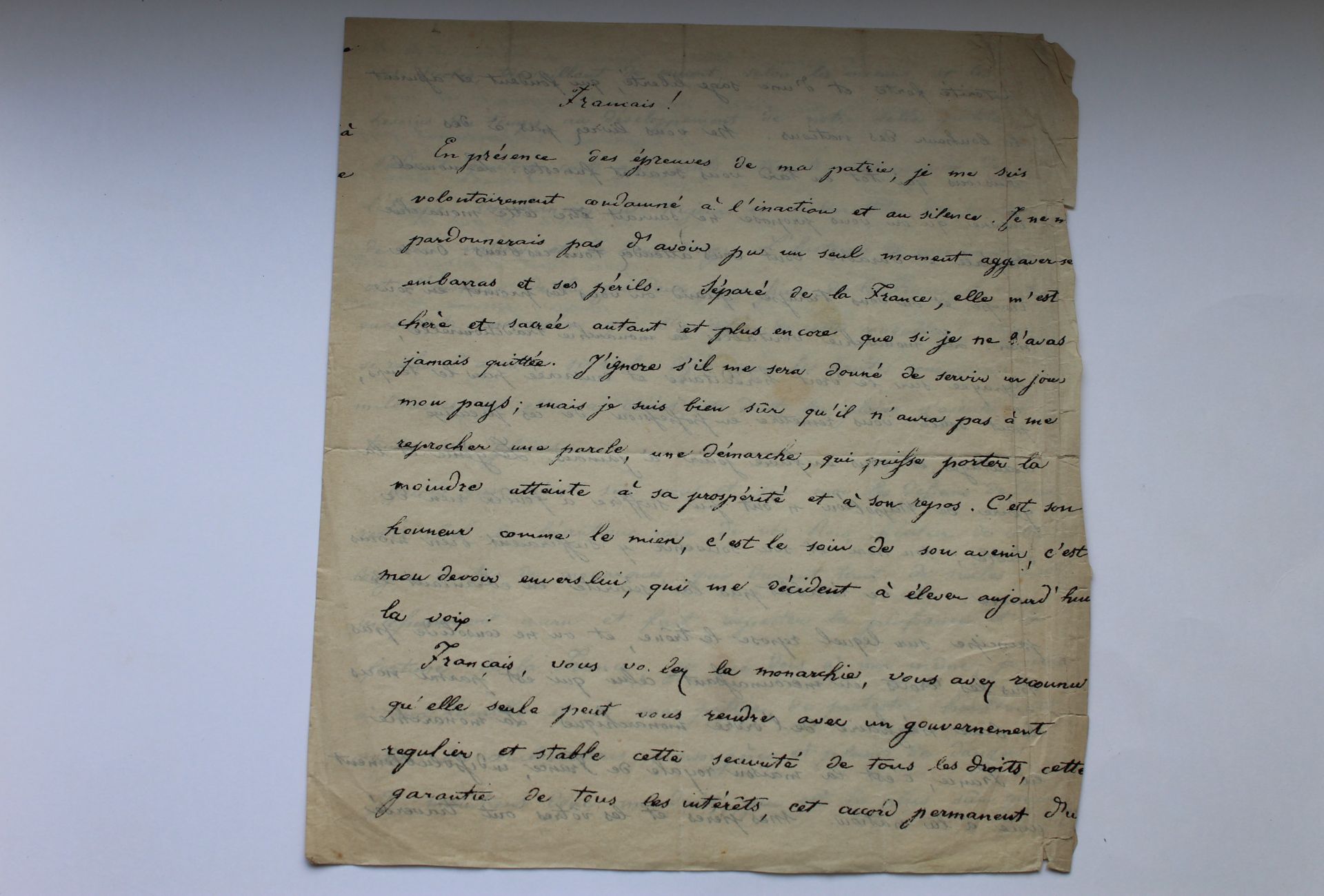Comte de Chambord Manifeste du Comte de chambord du 25 octobre 1852. copie [...]