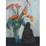 Pierre LAPRADE (1875-1931). Bouguet de fleurs et bouddha. Huile sur toile. Signée en [...]