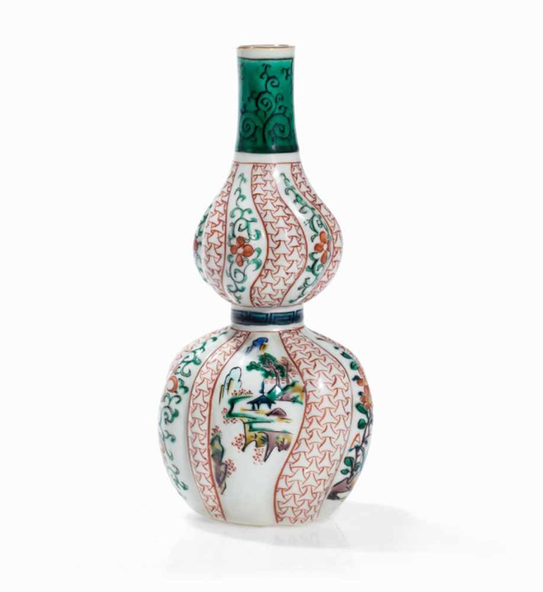 A PORCELAIN KUTANI DOUBLE GOURD TOKKURI WITH POLYCHROME PAINTING