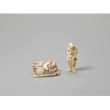 TWO IVORY NETSUKE, ONE MARINE IVORY