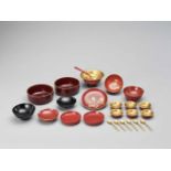 A LARGE LOT OF VARIOUS LACQUER OBJECTS, LATE MEIJI TO TAISHO