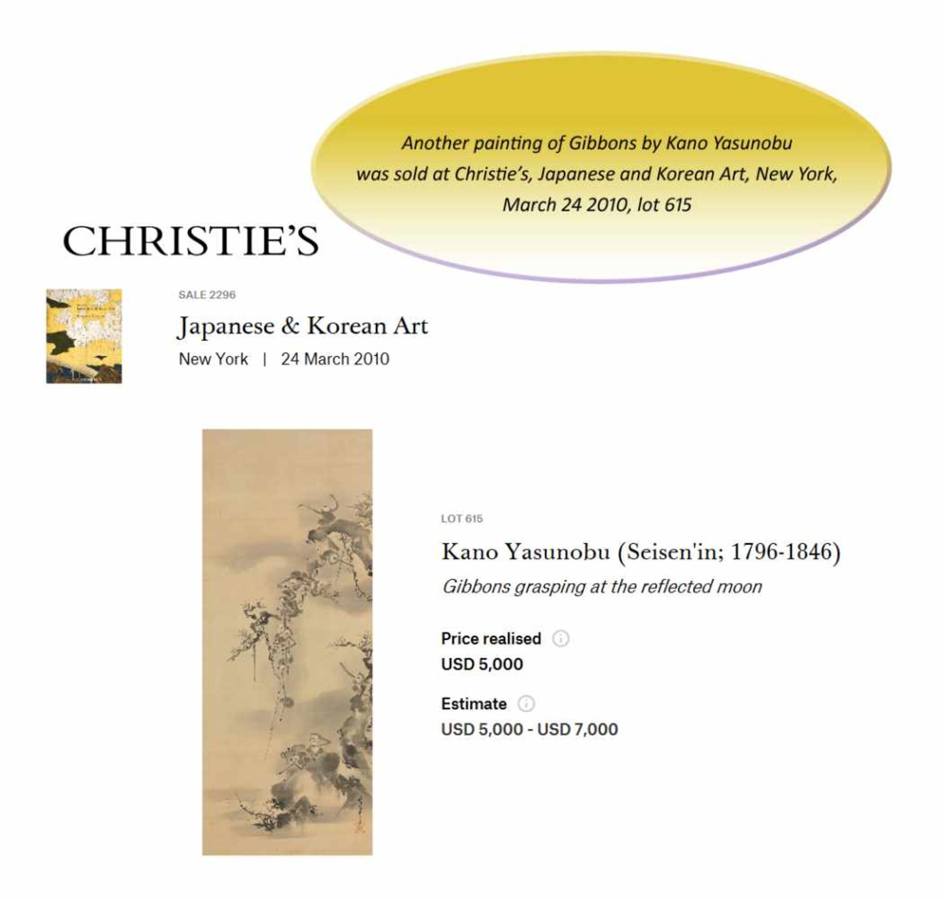 KANO EISHIN YASUNOBU: A SUMI-E DEPICTING GIBBONS - Bild 7 aus 7