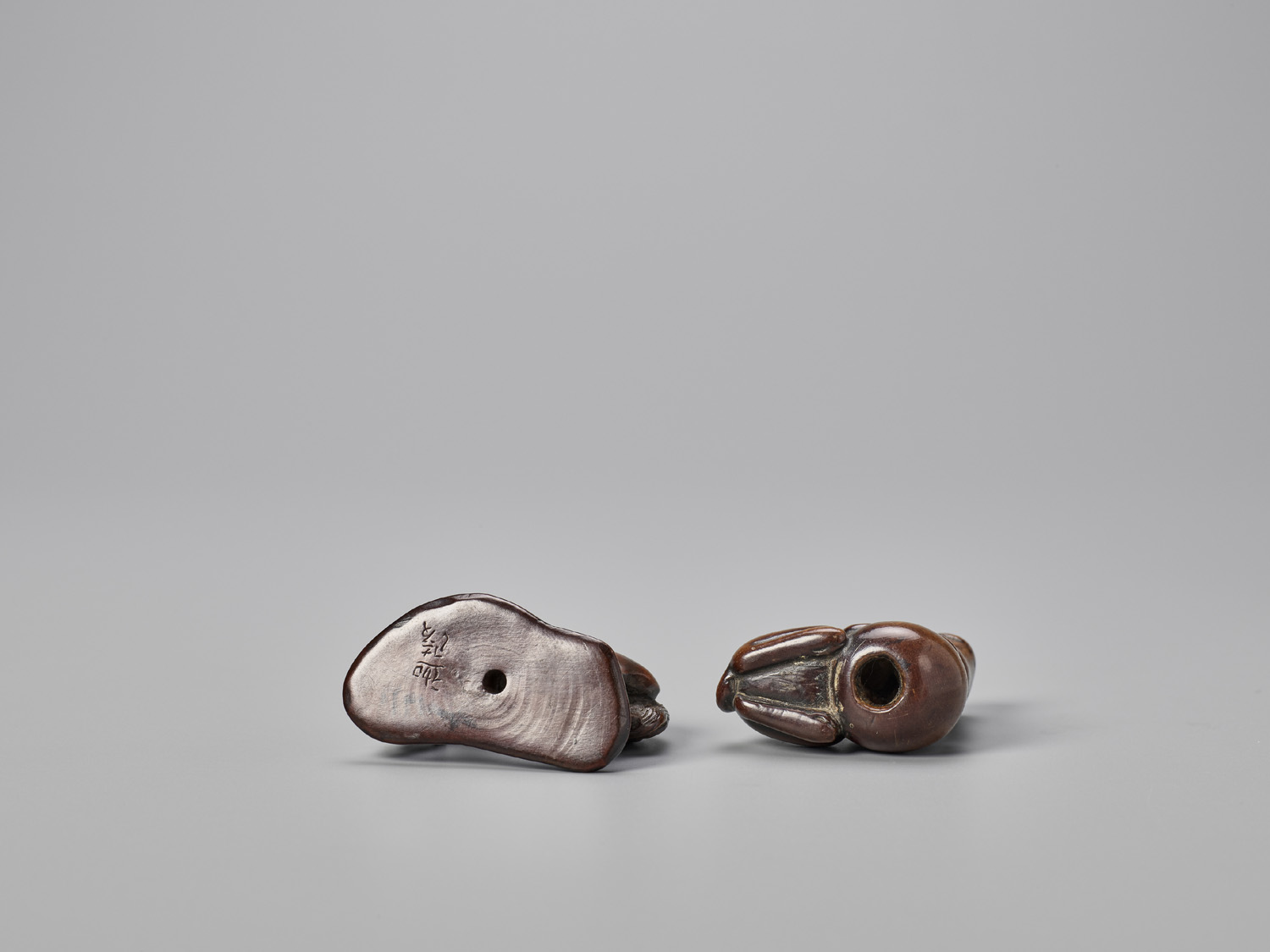 TWO WOOD NETSUKE OF A HORSE AND A DOG WITH BALL - Image 4 of 5