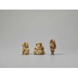 THREE FINE IVORY NETSUKE