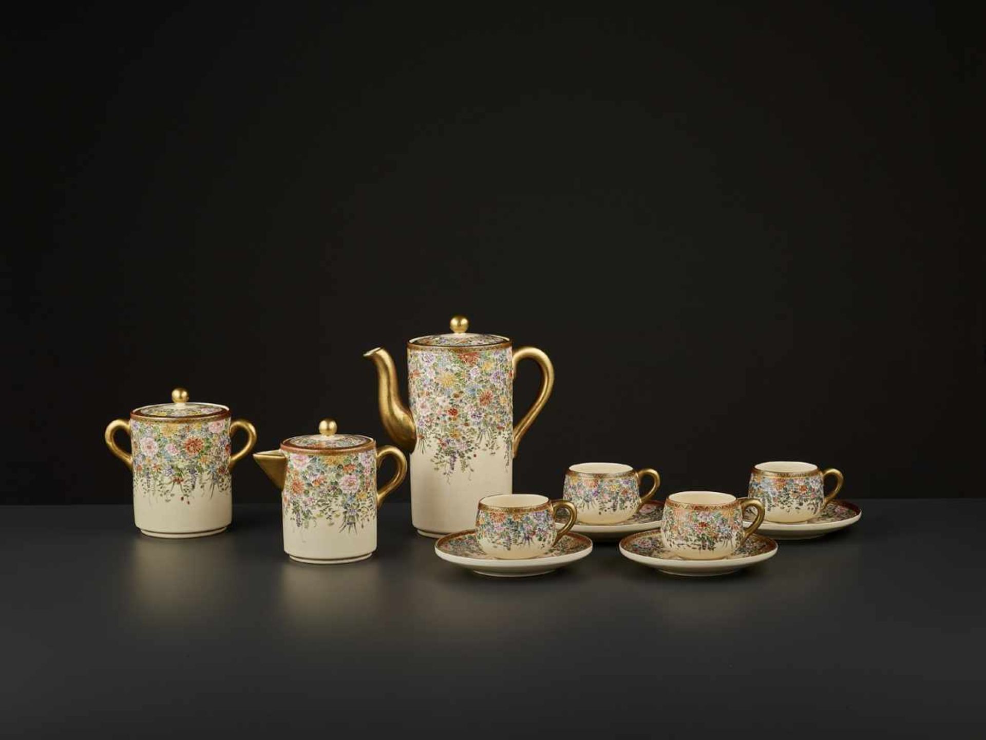 11-PART SIGNED SATSUMA TEA SET - Image 7 of 13