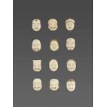 A LOT WITH TWELVE IVORY NOH MASKS