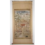A VERY LARGE AND IMPORTANT PAINTED WOODCUT PRINT DEPICTING THE DEATH OF BUDDHA (NEHANZU)