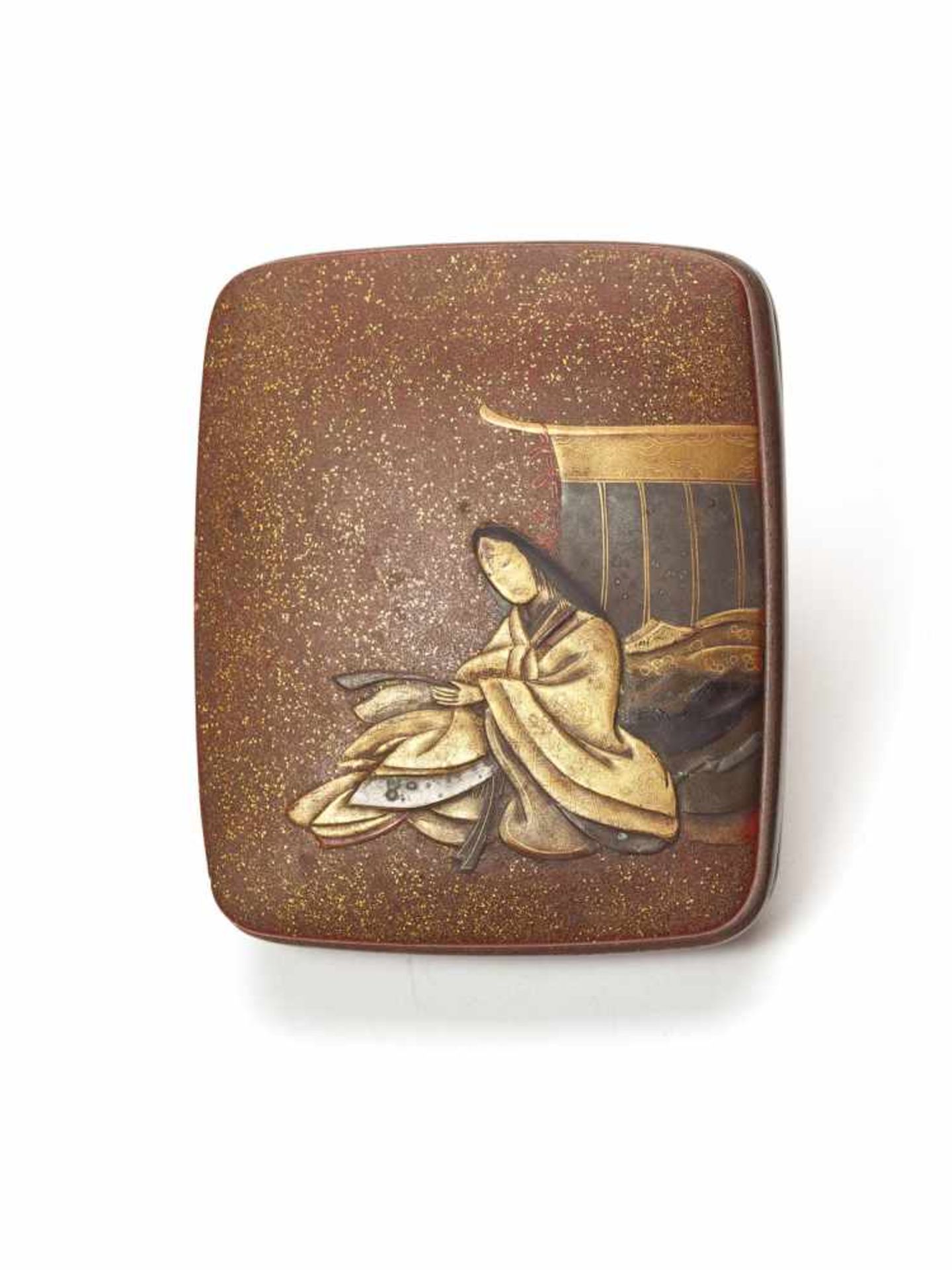 A RARE LACQUERED KOGO DEPICTING ONO NO KOMACHI