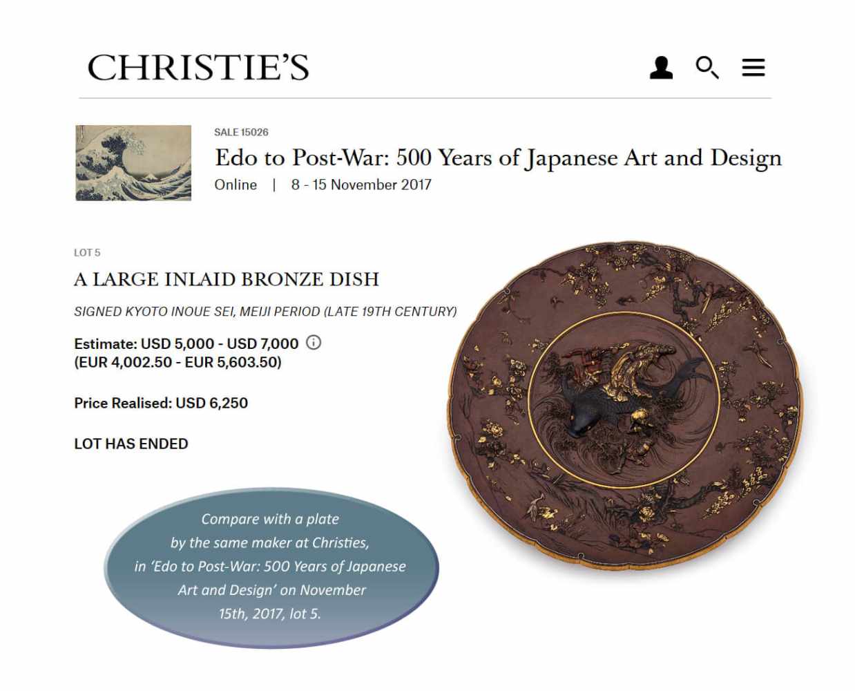 INOUE: A LARGE BRONZE DISH - Image 8 of 8