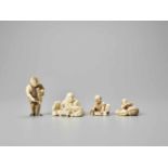 A GROUP OF FOUR IVORY NETSUKE