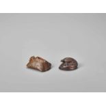 TWO WOOD NETSUKE OF A FROG AND A MINOGAME