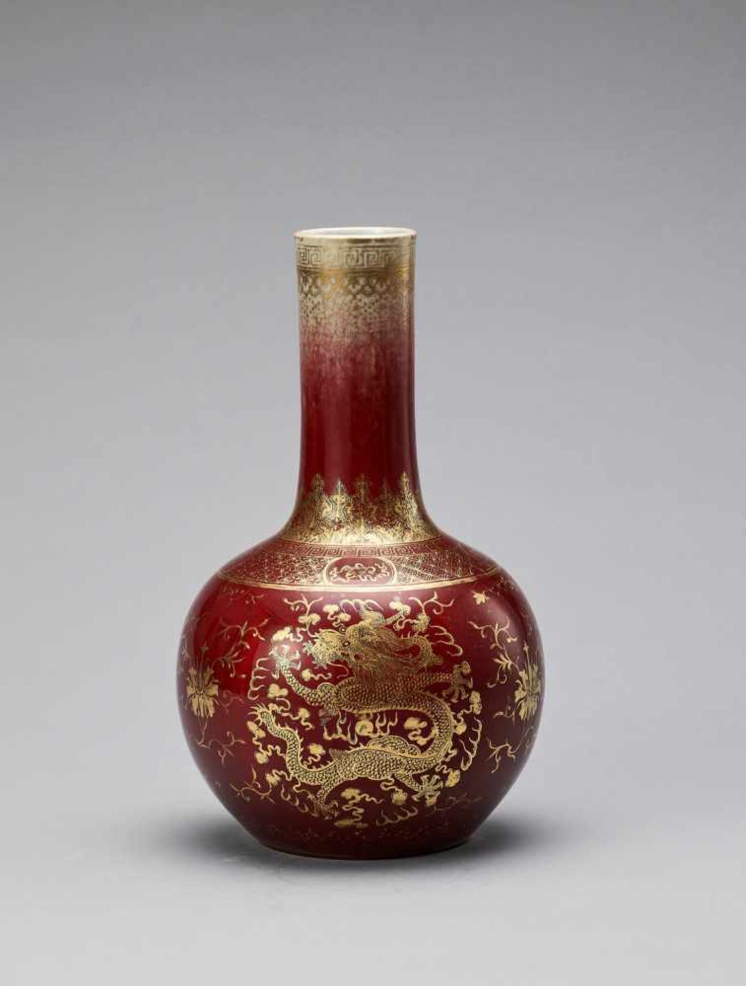 A LANGYAO GLAZED AND GILT-PAINTED BOTTLE VASE, QING - Image 3 of 6