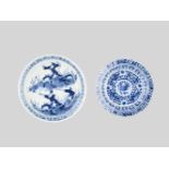 TWO SMALL BLUE AND WHITE GLAZED PORCELAIN DISHES, KANGXI MARK AND PERIOD