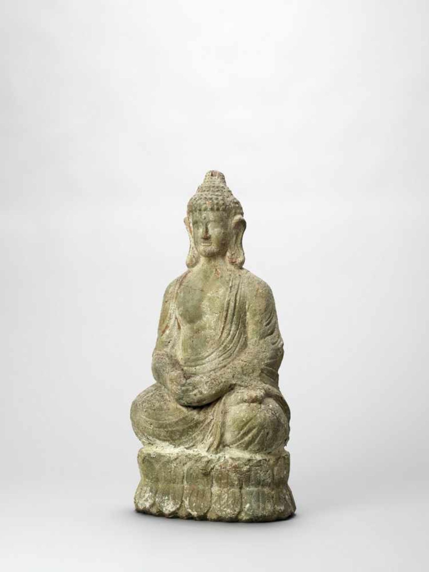 A TERRACOTTA FIGURE OF BUDDHA, 19TH CENTURY - Image 2 of 6