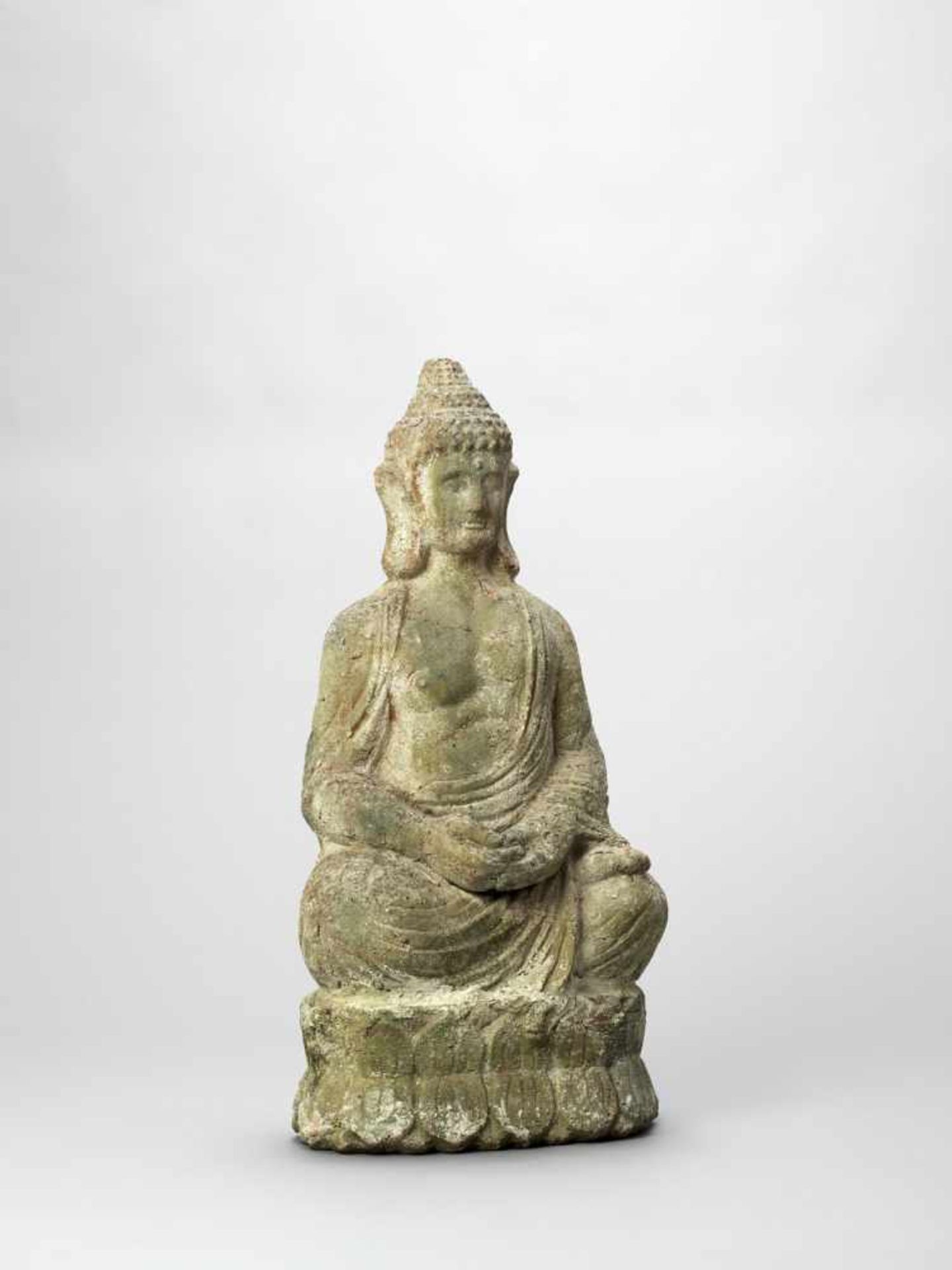 A TERRACOTTA FIGURE OF BUDDHA, 19TH CENTURY - Image 5 of 6