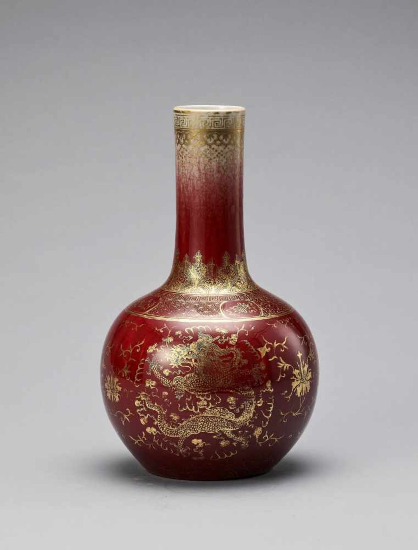 A LANGYAO GLAZED AND GILT-PAINTED BOTTLE VASE, QING