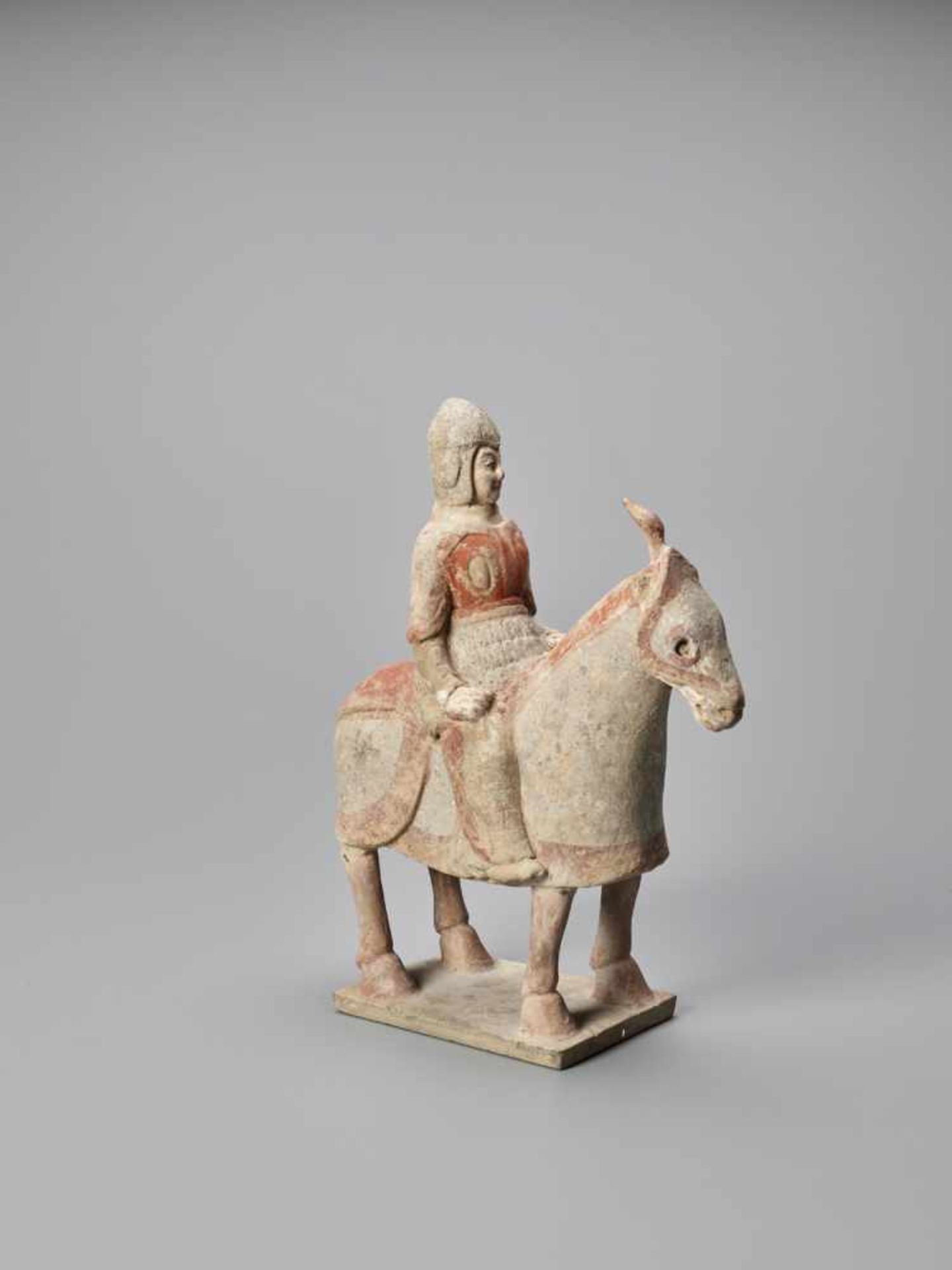 A TERRACOTTA FIGURE OF A HORSE AND RIDER, NORTHERN WEI - Image 3 of 6