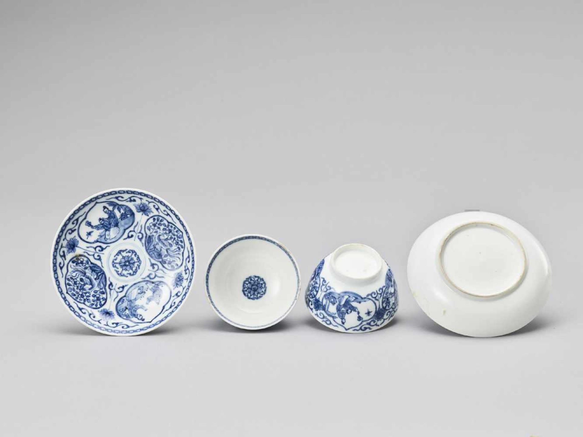 FIVE PAIRS OF BLUE AND WHITE CUPS WITH MATCHING PLATES - Image 6 of 11