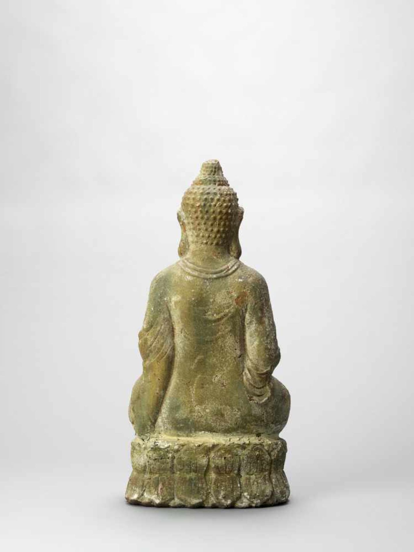 A TERRACOTTA FIGURE OF BUDDHA, 19TH CENTURY - Image 4 of 6