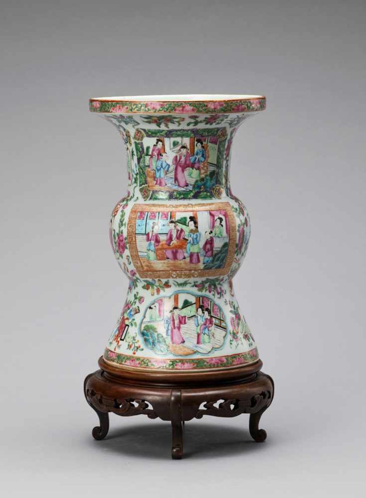 A LARGE FAMILLE ROSE GU VASE, QING