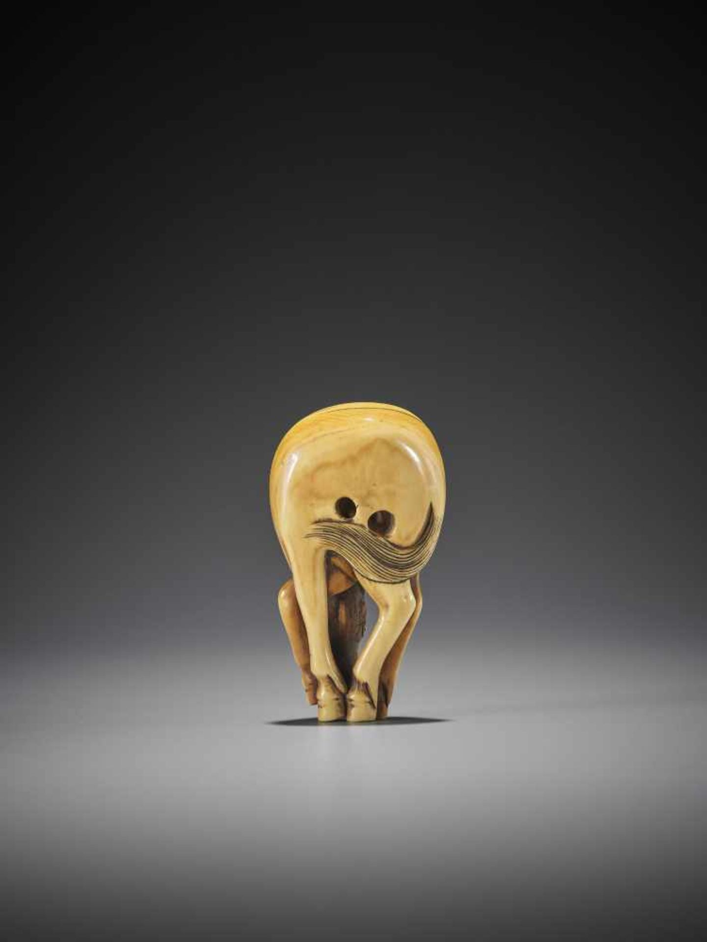 A FINE AND LARGE IVORY NETSUKE OF A GRAZING HORSE - Image 5 of 9