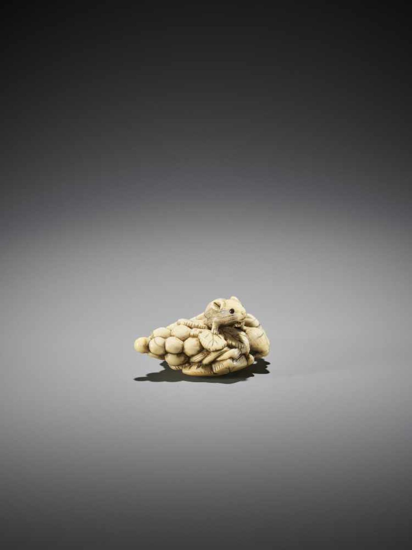 AN IVORY NETSUKE OF A SQUIRELL AND GRAPES - Image 4 of 10