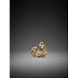 OKAKOTO: A FINE IVORY NETSUKE OF A COCKEREL