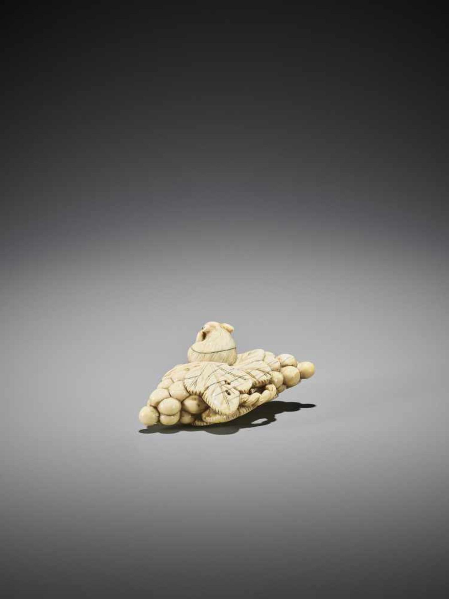 AN IVORY NETSUKE OF A SQUIRELL AND GRAPES - Image 6 of 10