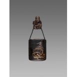 AN EARLY AND LARGE LACQUERED FOUR-CASE INRO WITH EN SUITE NETSUKE