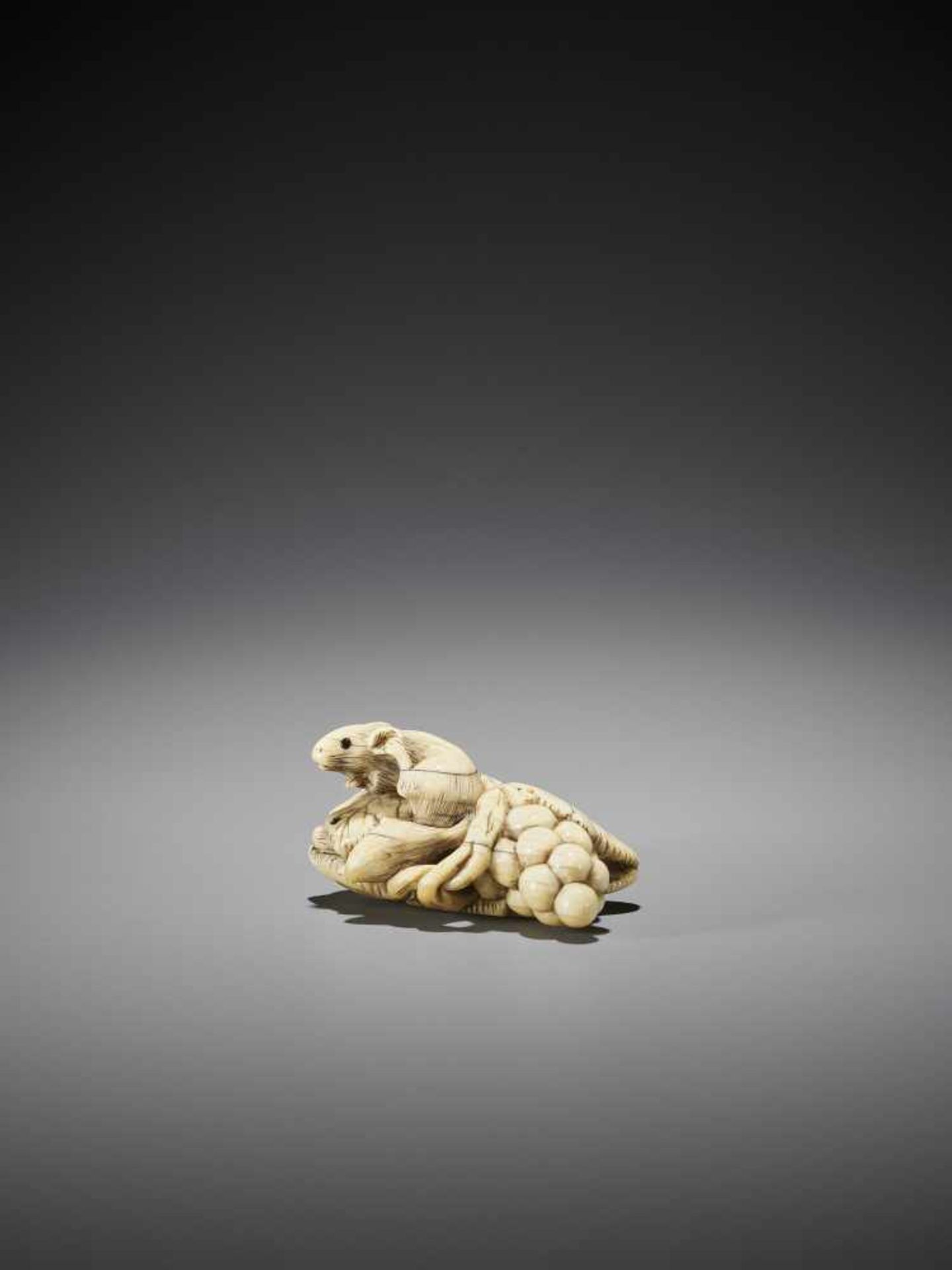 AN IVORY NETSUKE OF A SQUIRELL AND GRAPES - Image 10 of 10