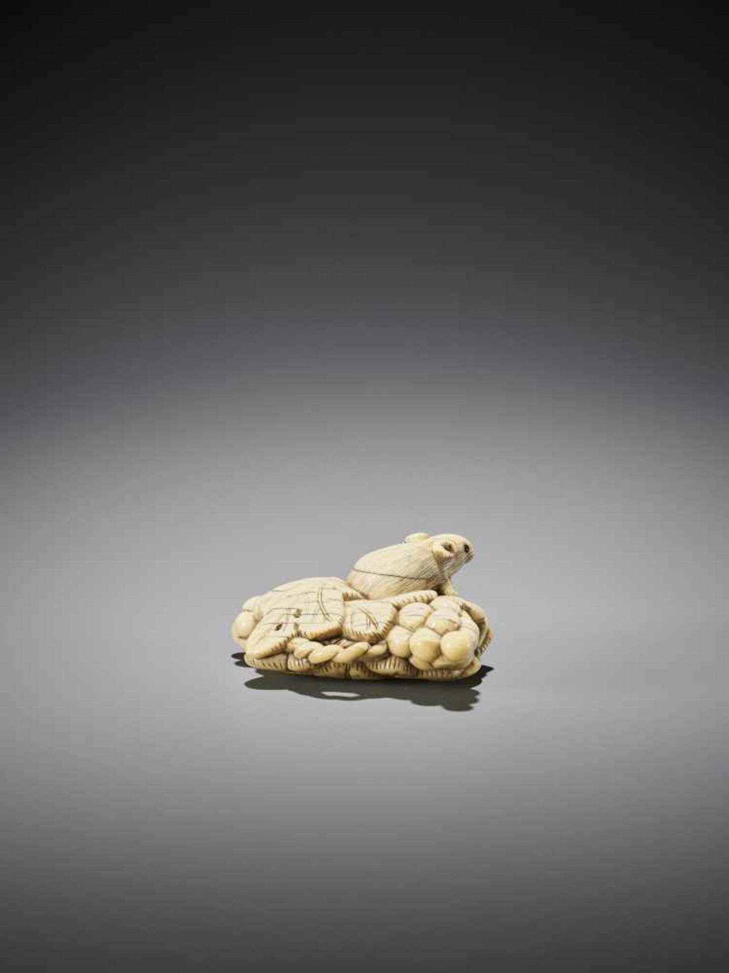 AN IVORY NETSUKE OF A SQUIRELL AND GRAPES - Image 7 of 10